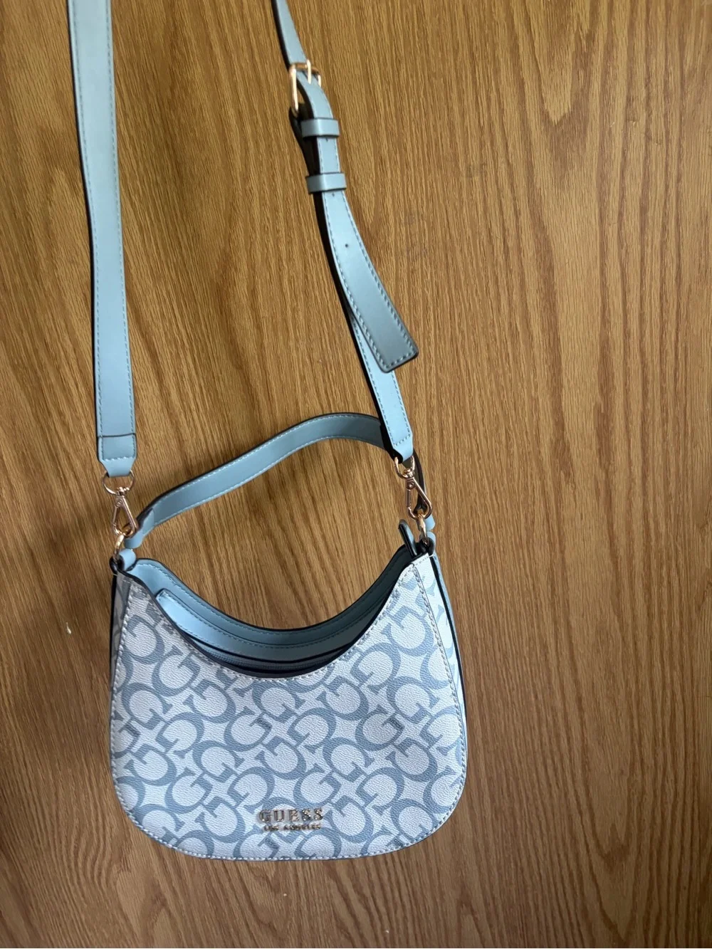 Guess Light Blue Signature Crescent Shoulder Bag - Picture 3 of 5